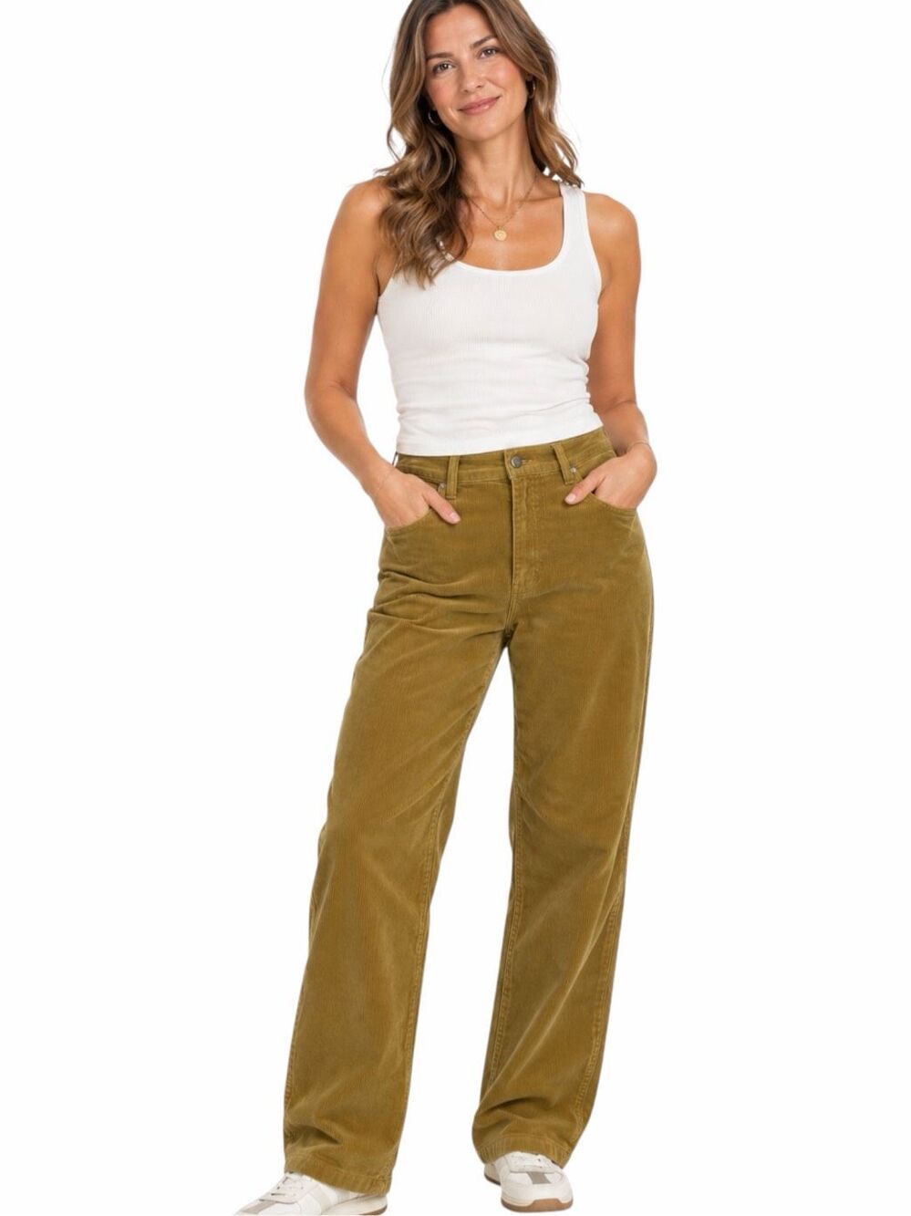 EILEEN FISHER Organic Cotton Stretch Corduroy Pants Olive Green Size 12